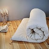 SHIATSU FUTON Natur Schurwolle I Futon-Matratze in besonders hoher Qualität – Bett-Matratze Topper Meditationsunterlage Schlafmatte Bodenmatratze aufrollbare-Matratze Bettdecke Futonbette (140 cm)