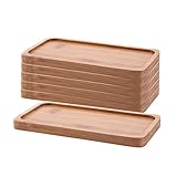 T4U 16cm Bambus Untersetzer Untertasse Rechteck Bambus Tablett 6er-Set Rechteckige Tablett Klein Serviertablett Tablett Holz Bamboo Tray für Sukkulenten Holzbrett Deko