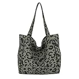 TUONYIS Grüne Leoparden Tasche,Canvas Tasche Damen Umhängetasche Damen,Umhängetaschen große Kapazität,Tasche Shopper Tote Bag für die Schule Arbeit Einkaufen Reisen täglichen Gebrauch(Grün)