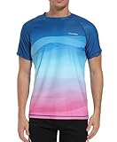 VAYAGER Herren-Badeshirts Rash Guard UPF 50+ Kurzarm, schnell trocknend, lockere Passform, Wassersurf-Shirt(Blue pink-XXL)