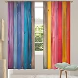 Mexpekil Voile-Vorhänge in Regenbogenfarben, Holzstruktur, halbtransparent, für Wohnzimmer, Schlafzimmer, Zuhause, Küche, 140 cm breit, 2 Paneele