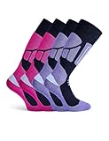 Basic Treasure 2er Pack Skisocken Damen 35-38 Lila/Rot, Warm und Lang Skistrümpfe, Ski Socken, Extra Starke Polsterung, Skisocken für herren und Damen