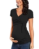 Love2Mi Damen Stillshirt Kurzarm & Langarm Umstandsshirt Umstandsmode V-Neck Schwangere Nursing Tops