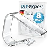DIYexpert Tischtuchklammern Transparent Made in Germany [bis 45 mm] [8 Stück] Stabile Tischdeckenklammern - Wetterfest & rutschfest – Tischklammern für Garten, Balkon & Innenbereich