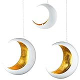 Marrakesch 2er Set Boho Deko Aesthetic Teelichthalter hängend aus Metall 20 cm | Windlicht Dunkar Weiß Gold als Wohnzimmer Herbst Dekoration | Moderne Deko Windlichter Kerzenhalter für Teelichter