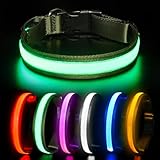 HEELE Hundehalsband Leuchtend, Leuchtend Halsband, Leuchthalsband Type-C Wiederaufladbar, Leuchthalsband Hund Wasserdicht, LED Halsband für Hunde, Hundehalsband mit 3 Beleuchtungsmodi, Grün, M
