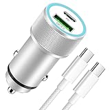 Zigarettenanzünder USB C 60W mit 1M Type C Ladekabel für iPhone Air/17/16/15 Pro Max,Samsung Galaxy S25 S24 S23, Kfz Ladegerät Type C PD&QC3.0 Ladegerät Auto Zigarettenanzünder Adapter Auto Adapter