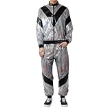 Generisch 1980er Disco Trainingsjacke Jogginghose Set Retro Sportbekleidung Outfit für Männer Frauen Casual Athletic Wear (Silver, XXL)