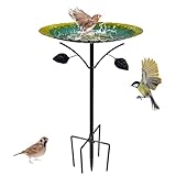 Bseical Vogeltränke Stehend Groß Garten mit 5 Zackiger Sockel, 84cm Metall Vogeltränke Winterfest, Vogelbad Garten Stehend, Vogeltränke Frostsicher für Wildvögel, Wassertränke für Vögel Draußen Garten