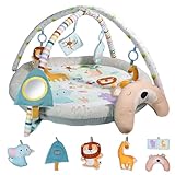 Spielbogen Baby, Spielmatte mit Bauchzeit Kissen und 5 Sensorik Spielzeug Abnehmbarem Spieldecke Babies zur Motorik & Sinnesförderung Baby Play Mat & Gym für Neugeborene & Kinder 0-6-9-12 Monate