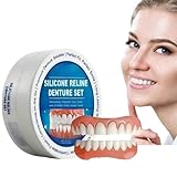 Xinshijie Silicone Reline Denture Set for Women,Silicone Soft Dentures Reline Kit Repair for Men and Women,Temporary False Teeth Venners, Full Denture Set,Snap On Veneers Teeth Top and Bottom