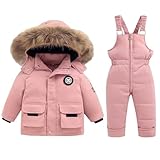 BYFRI Kleinkind Jungen Mädchen Schneeanzüge Säugling Winter Daunen Kapuzenjacke & Ski Latzhose Set Baby Warm Mantel Overall Wasserdicht
