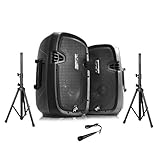 PA-Lautsprecher-Paar Mit Bluetooth, Stehfuss, Mikrofon und Fernbedienung von Pyle. 30,5 cm Subwoofer mit USB, SD-Kartenleser Tragbarer Audio Verstärker für DJ Konzert Konferenz EUPPHP1249KT