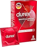 Durex Gefühlsecht Classic Kondome – Dünne Kondome mit anatomischer Easy-On-Form & mit Silikongleitgel befeuchtet – 8er Pack (1 x 8 Stück)