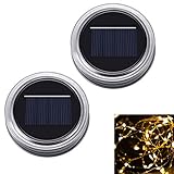 2x Solar Deckel mit 20 LEDs warmweiß inkl. Akku für Solargläser/Solarglas/Einmachgläser