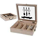 WPAJIRZO Besteckkasten mit Deckel, Holz Besteck Organizer 5 Fächer zur Aufbewahrung von Besteck, Tragbare Besteckbox mit Sichtfenster für Schubladen, Rustikale Aufbewahrungsbox mit Griff