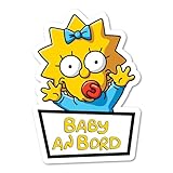 Baby on board aufkleber auto Maggie Simpson 13x18cm leicht zu klebender Vinyl-Aufkleber für Baby an Bord, Baby on Board Autoaufkleber (Farbe)