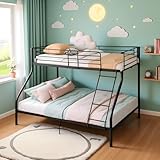 H.J WeDoo Kinderbett Etagenbett Metall 140x200cm 90x200cm Stockbett Hochbett Metallbett Bettgestell Doppelstockbett Schlafzimmerbett Jugendbett mit Lattenrost, Schwarz