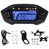 Geloo Motorrad Geschwindigkeitsmesser Tachometer, 13000 U/min Universal LCD Digital Motorrad Odometer 7 Farben Hintergrundbeleuchtung Messgerät mit Geschwindigkeitssensor und Halterung