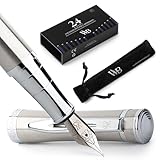 Wordsworth & Black Füllfederhalter-set, Mittlere Feder, Inklusive 24 Tintenpatronen, Tintennachfüllkonverter Und Geschenkbeutel, Chrom-finish, Kalligrafie, [Silver Chrome], Perfekt Für Männer Frauen