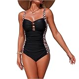 Saymany Damen Badeanzug Bauchweg Metallschnalle Einteiler Bikini Schwimmanzug U-Ausschnitt Cut Out Badeanzüge Monokini Modischer Drucken Bademode One Piece Slim Fit Swimsuits for Women