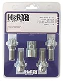 H&R Felgenschloss-Set M12x1.50x28mm Kegelbund - 4 Felgenschloss-Schrauben inkl. Adapter, Silber