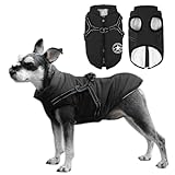 Voarge Hundejacke Winterweste Jacken, Hundemantel mit Geschirr für Kleine Hunde Hundemantel Wasserdicht Maschinen Waschbarer Reflektierender Streifen Design Haltbarer D-Ring (M, Schwarz)