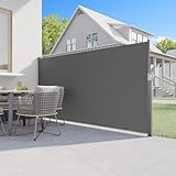 UNIONLINE Seitenmarkise 350x180 cm, Ausziehbar Sichtschutz Sonnenschutz Markise, Windschutz, wasserdichter Faltbarer Sichtschutz für Garten Balkon & Terrasse (Dunkelgrau, 3,5×1,8m)
