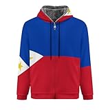 GONMFKM Kapuzenpullover Aus Verdicktem Fleece Für Herren - Herbst Winter Kapuzenpullis Mit Reißverschluss, Philippinen Flagge Druck, Langarm Cardigan Jacken Sweatshirts M