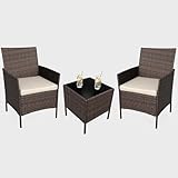 Litake Rattan Gartenmöbel Set, Balkonmöbel Set mit Wetterfeste Gartentisch und 2 Stühlen, Balkon Sessel Set Lounge Gartenmöbel Garten Sitzgruppe Gartengarnitur Patio Furniture 3 Teiliges(Brown)
