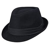 Klassischer Filzhut für Damen und Herren, kurze Krempe, Fedora-Hut, schwarz, Manhattan, Gangster, Jazz-Hut für Unisex, Schwarz, 58 EU