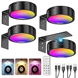 RGB Bildbeleuchtung Kabellos, 2600mAh Bilderleuchte Akku Schwarz, LED Spot USB Aufladbar Mit Fernbedienung, GemäLde Beleuchtung mit Batterie, Dimmbar Bilderrahmen Licht Magnetisch Vitrinenbeleuchtung