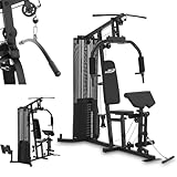 ArtSport Kraftstation ProfiGym 3000 mit 14 Gewichten, 77 kg - Bizeps, Lattzug, Butterfly, Brust- & Beinpresse - Fitnessstation für Zuhause - Schwarz