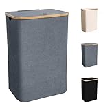 CALIYO WäSchekorb Mit Deckel, 100 Liter Wäschekörbe mit Henkel und Innentasche, Faltbarer Groß WäSchekorb Beige, Laundry Baskets, WäSchetonne für Schlafzimmer Badezimmer-Grau