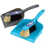 MR.SIGA Kehrgarnitur Kehrset mit selbstschließender Schaufel, Besen und Kehrblech, Schaufel Set, Packung mit 2 Sets, Blau&Grau