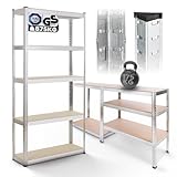 Arebos Schwerlastregal 180x90x40 cm | 875kg Tragkraft | 0,63 mm | 5 MDF-Platten | Einfache Montage durch Stecksystem Regal Lagerregal Kellerregal Steckregal Werkstattregal | Silber