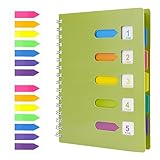 HMIEPRS A5 Spiralblock Notizbuch 5 Index Tabs, WireBound Notizblock mit 5 Farbigen Teilern, Notizbuch Register Notizblock Tagebuch Spiralblock Ringblöcke für Schule, Büro, Reisen, Notizen (Grün)