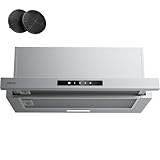 CIARRA CBCS6909A A+ Flachschirmhaube Dunstabzugshaube 60 cm Umluft 600 m³/h Integrierte Flach Abzugshaube 3 Leistungsstufen mit CBCF055 Aktivkohlefilter Silber