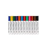 Vinabo Whiteboard Marker, trocken und rückstandsfrei abwischbar von Whiteboards, Rundspitze,12 Stück, Whiteboard-Marker, abwischbar, für Schulbedarf