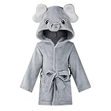 WYTbaby Bademantel für Baby Mädchen und Jungen, Grau, Cartoon-Muster, 12-24 Monate, Unisex, Flanell/Polyester, Kapuze, Bindegürtel, Maschinenwäsche, Regulär, Babys, Babybademantel, Kinder, ROBE