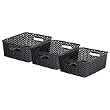 Curver My Style Aufbewahrungskörbe in Rattan-Optik, mittelgroß, rechteckig, 12 l, Anthrazit, Dunkelgrau, 35,5 x 29 x 13 cm, 3 Stück