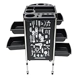 Hairdressing Trolley Salon Trolley mit 5 Schubladen ABS Edelstahl 100kg Tragkraft Schwarz rollbar für Friseure Kosmetiker 36x90cm
