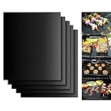 Liekadijiae Grillmatten, 5er Set 40x33cm, PTFE-Konstruktion, Schwarz, Rechteckig, Antihaftbeschichtung, Wiederverwendbar, für Holzkohle und Gasgrill, Ideal zum Grillen von Fleisch, Fisch und Gemüse