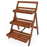 Casaria® Blumentreppe 80x60x56cm FSC®-zertifiziert Akazie 3stufig Massiv Garten Balkon Pflanzentreppe Blumenregal Blumenleiter Regal Holz Braun