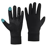 Laufhandschuhe für Herren Damen Fahrradhandschuhe Winddichte Warme Thermo-Innenhandschuhe, Winter Anti-Rutsch Touchscreen-Handschuhe für Sport, Wandern, Reiten, Autofahren, Radfahren (Schwarz, L)