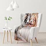 gawuoab Zwei weiche, kuschelige Decken mit Australian Shepherd- und Border Collie-Motiven, Flanell-Überwurfdecke für die Couch