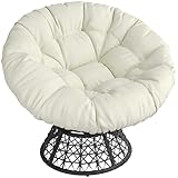 Yaheetech Papasansessel 360° Drehbar, Gemütlicher Loungesessel Outdoor Rund mit 18 cm Dicke Kissen, 101 cm Größe Rattansessel aus PE-Rattan, Korbsessel für Garten/Balkon/Wohnzimmer, Schwarz/Beige