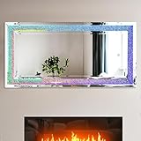 Artloge Dekorative Kristallspiegel RGB Rechteckiger Wandspiegel 120×60 cm, Wohnzimmerspiegel Silber Diamant Flurspiegel Dekospiegel Hochwertiger Hängespiegel für Wohnzimmer Schlafzimmer