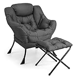RELAX4LIFE Relaxsessel mit Hocker, Loungesessel mit Fußstütze & Kopfstütze & Armlehnen, Fernsehsessel mit Seitentasche, bis 150 kg belastbar, Sessel für Wohnzimmer Schlafzimmer Büro (Grau)