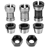 QWORK® 6 Stück Oberfräsen-Spannzangenfutter-Set, Kohlenstoffstahl, Hochpräzise Stahl-Spannzangenfutter für Holzbearbeitungs und Graviermaschinen, 6 mm, 6.35 mm, 8 mm mit 2 Muttern